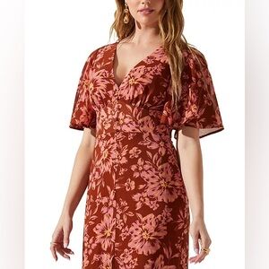 ASTR the Label Women's Floral-Print Flutter-Sleeve Kenzie Dress